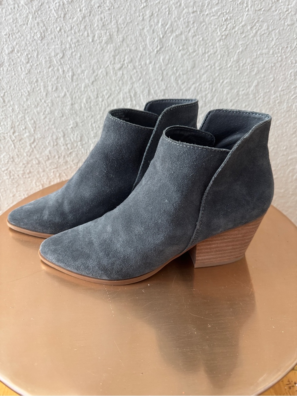 Dolce Vita Gray Suede Ankle Booties with Stacked Heel